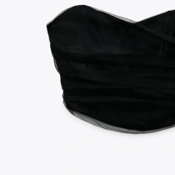 Zara CORSETRY-INSPIRED TULLE CROP TOP Black XS - Picture 8 of 15